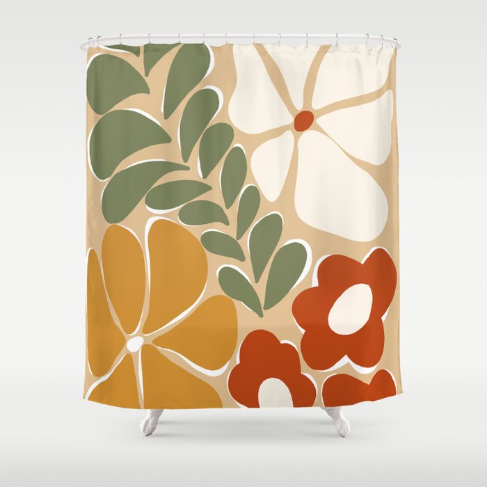 70s boho botanical flowers   Shower Curtain Gallery Image 1
