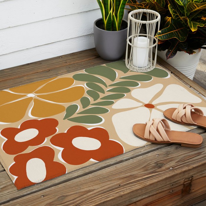 70s boho botanical flowers   Outdoor Rug Gallery Image 2