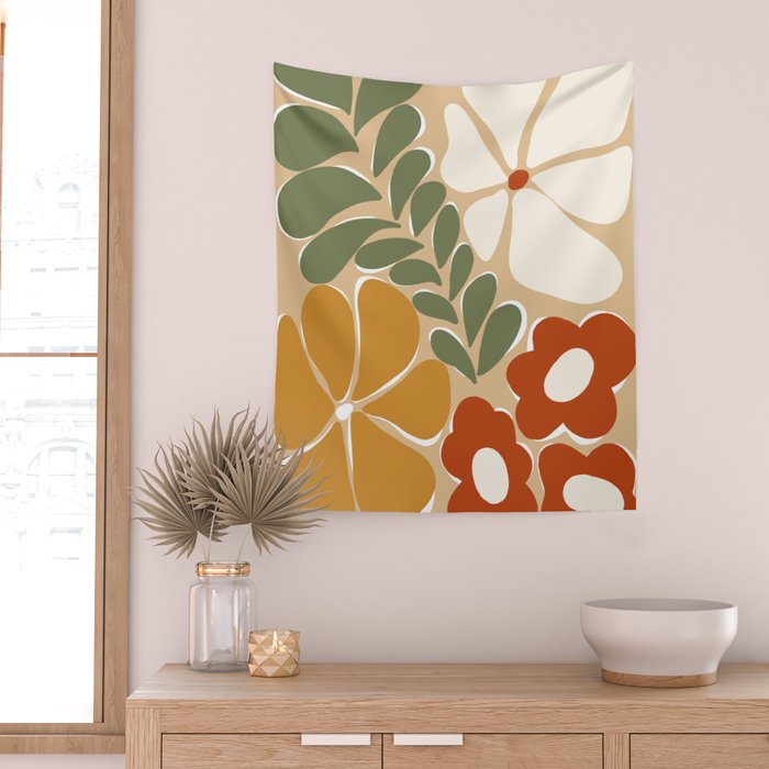 70s boho botanical flowers   Wall Tapestry Gallery Image 2