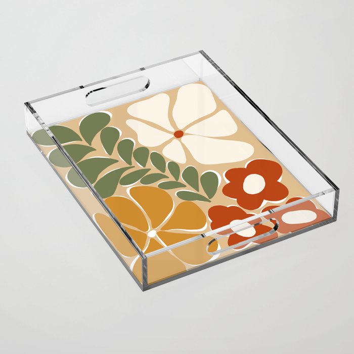70s boho botanical flowers   Acrylic Tray Gallery Image 1
