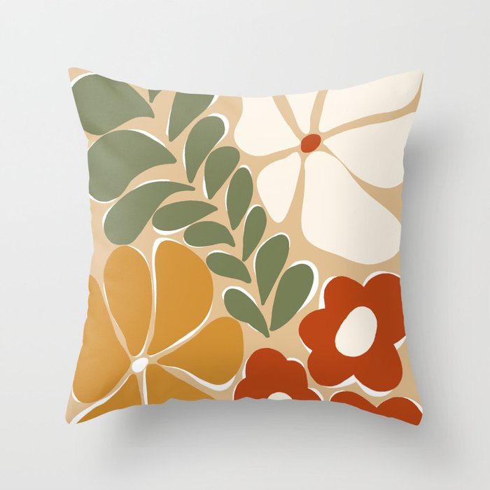 70s boho botanical flowers   Throw Pillow Gallery Image 6