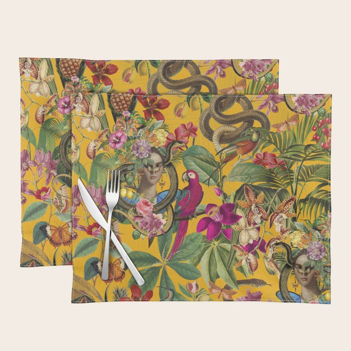 Snake Princess Tropical Jungle Vibes Multicolor Yellow Placemat Gallery Image 1