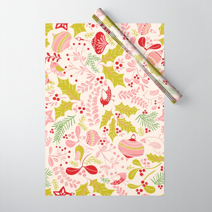 Wonderful ditsy holiday joy pink Wrapping Paper Gallery Image 1