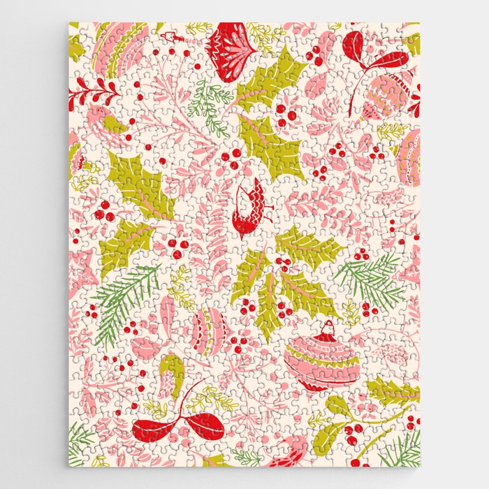 Wonderful ditsy holiday joy pink Jigsaw Puzzle Gallery Image 1
