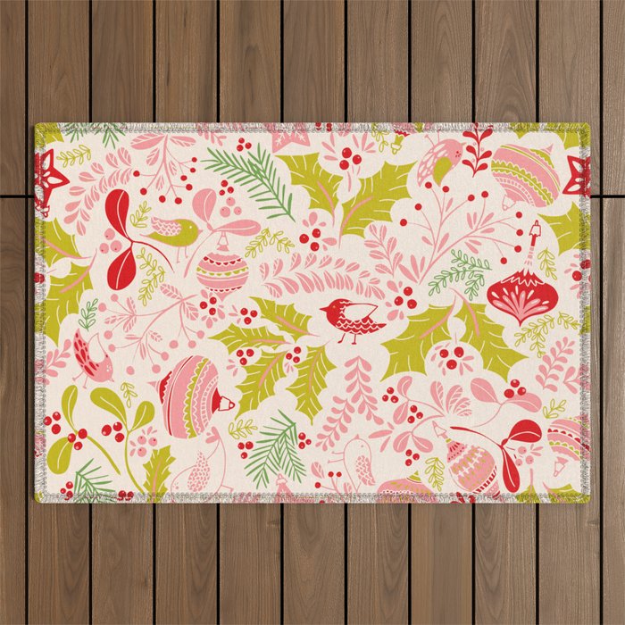 Wonderful ditsy holiday joy pink Outdoor Rug Gallery Image 1