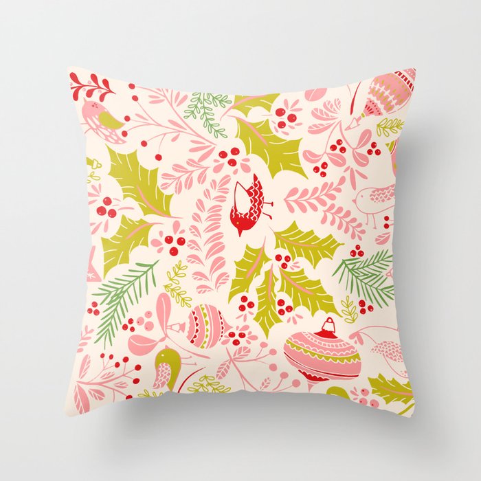 Wonderful ditsy holiday joy pink Throw Pillow Gallery Image 6