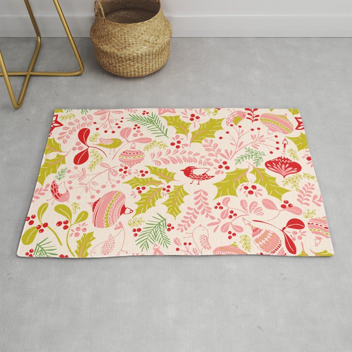 Wonderful ditsy holiday joy pink Rug Gallery Image 1