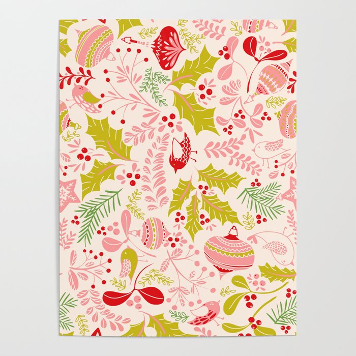 Wonderful ditsy holiday joy pink Poster Gallery Image 1