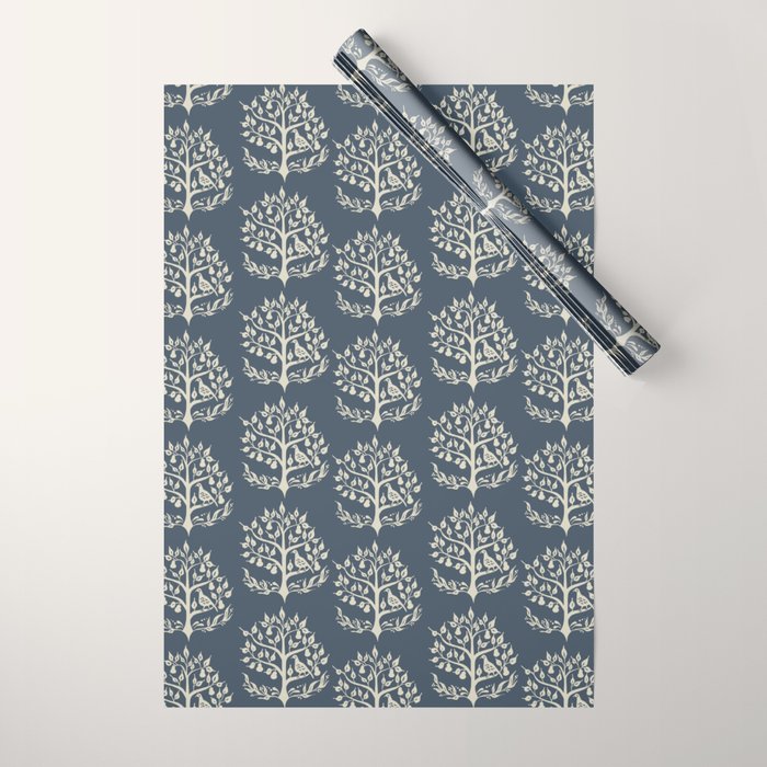 Partridge in a Pear Tree - Blue Wrapping Paper Gallery Image 1