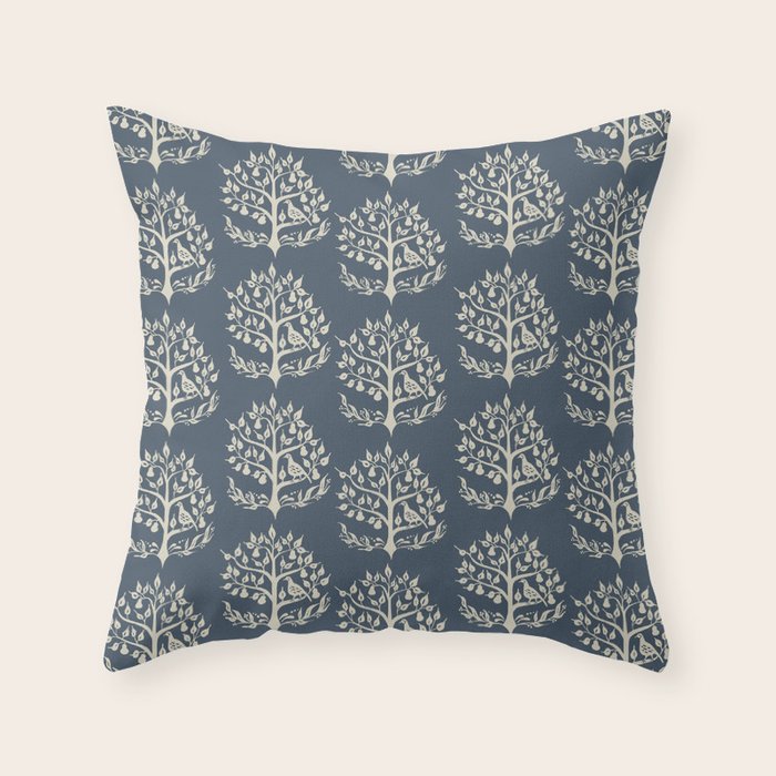 Partridge in a Pear Tree - Blue Throw Pillow Gallery Image 6