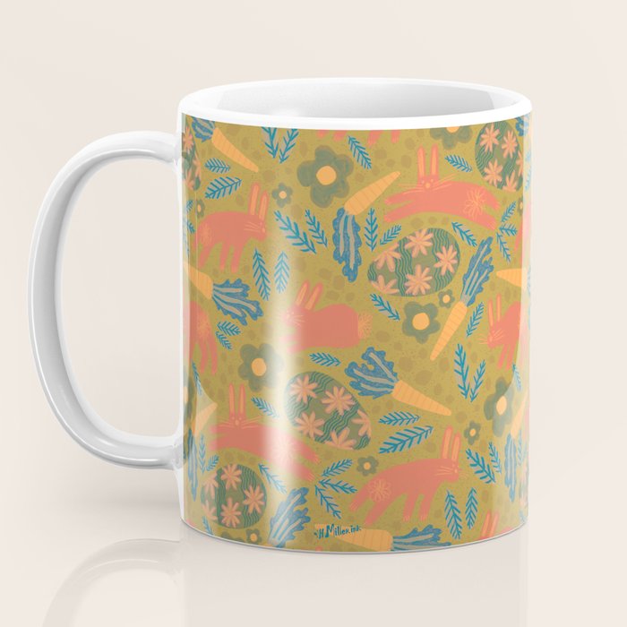Cute Colorful Rabbits & Decorative Eggs in Terracotta & Green Coffee Mug Gallery Image 3
