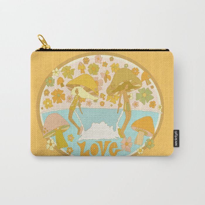 mushy love mushroom longboard surf // retro art by surfy birdy Carry All Pouch Gallery Image 1