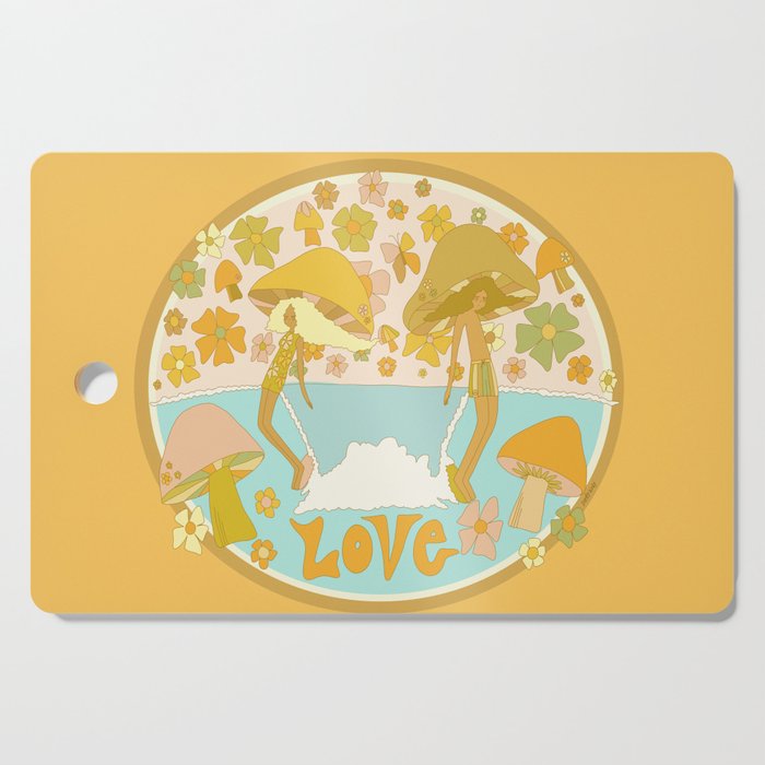 mushy love mushroom longboard surf // retro art by surfy birdy Cutting Board Gallery Image 1