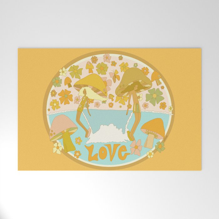 mushy love mushroom longboard surf // retro art by surfy birdy Welcome Mat Gallery Image 1