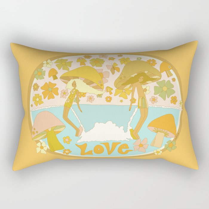 mushy love mushroom longboard surf // retro art by surfy birdy Rectangular Pillow Gallery Image 2