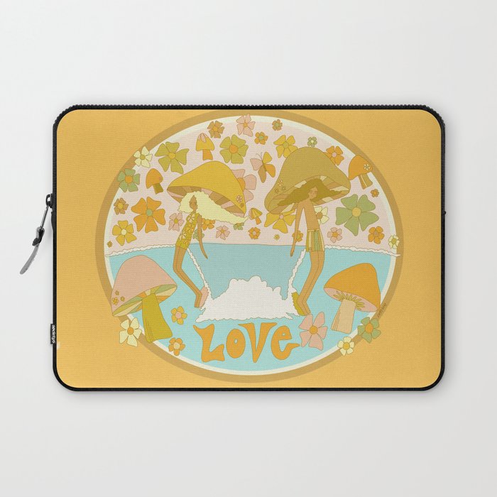 mushy love mushroom longboard surf // retro art by surfy birdy Laptop Sleeve Gallery Image 1