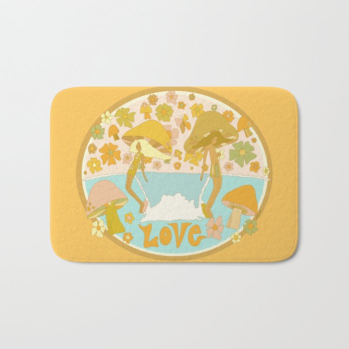 mushy love mushroom longboard surf // retro art by surfy birdy Bath Mat Gallery Image 1