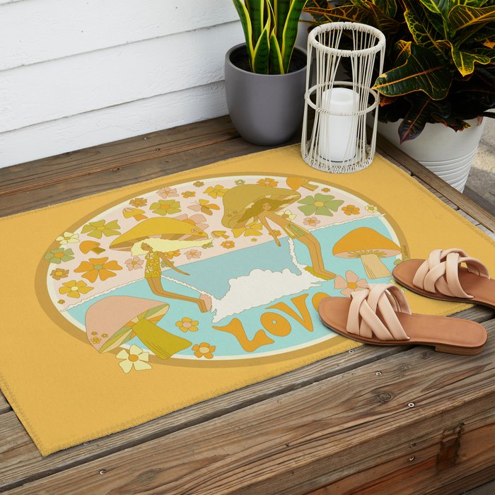 mushy love mushroom longboard surf // retro art by surfy birdy Outdoor Rug Gallery Image 2