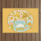 mushy love mushroom longboard surf // retro art by surfy birdy Outdoor Rug Gallery Image 1