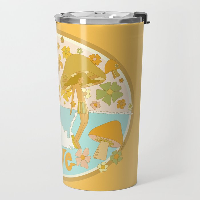mushy love mushroom longboard surf // retro art by surfy birdy Travel Mug Gallery Image 2