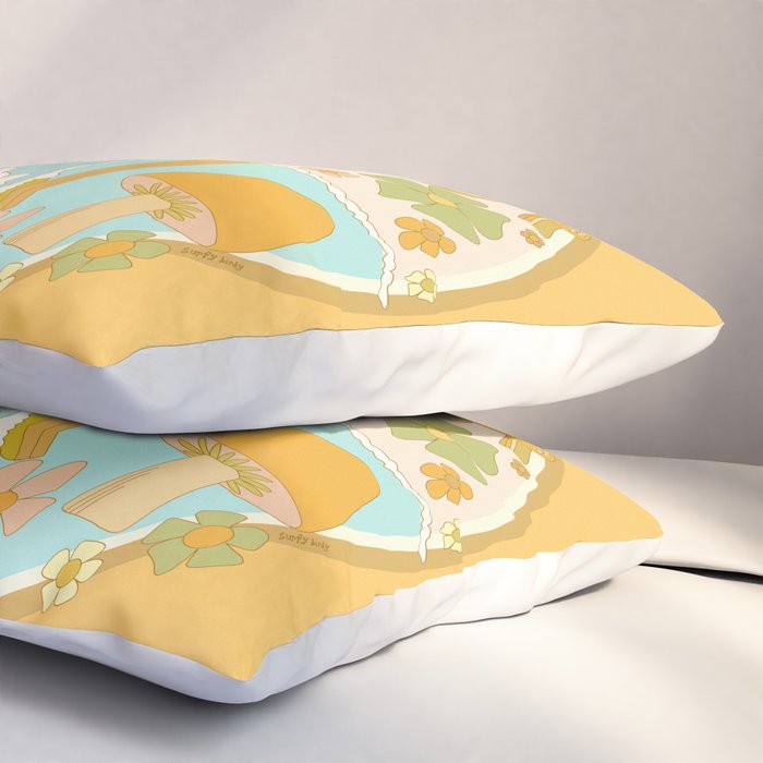 mushy love mushroom longboard surf // retro art by surfy birdy Pillow Sham Gallery Image 3