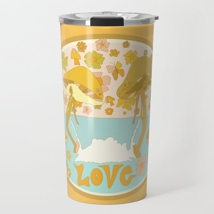 mushy love mushroom longboard surf // retro art by surfy birdy Travel Mug Gallery Image 1