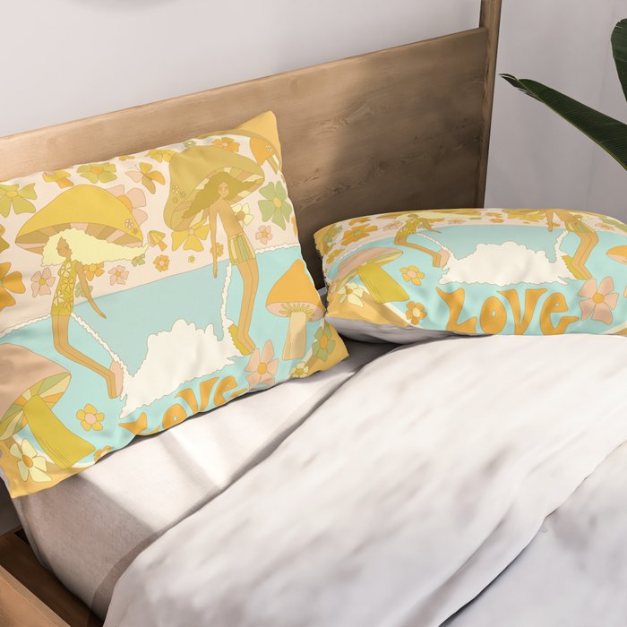 mushy love mushroom longboard surf // retro art by surfy birdy Pillow Sham Gallery Image 2
