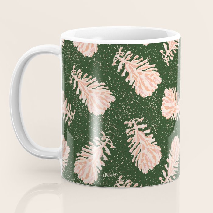 Dancing Pinecones in Forest Green & Pink Coffee Mug Gallery Image 3