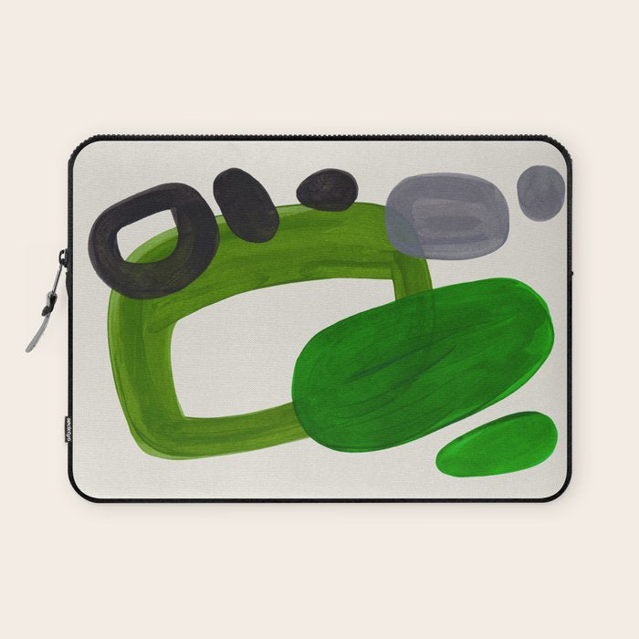 Minimalist Modern Mid Century Colorful Abstract Shapes Olive Green Retro Funky Shapes 60's Vintage Laptop Sleeve Gallery Image 1