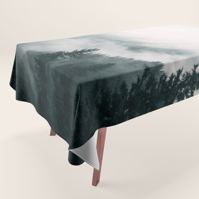 Forest mist beneath the mountain peaks Tablecloth Gallery Image 1