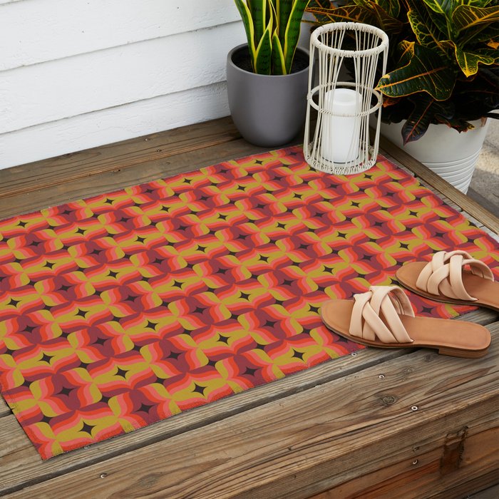 Retro Crimson Ceramic Outdoor Rug Gallery Image 2