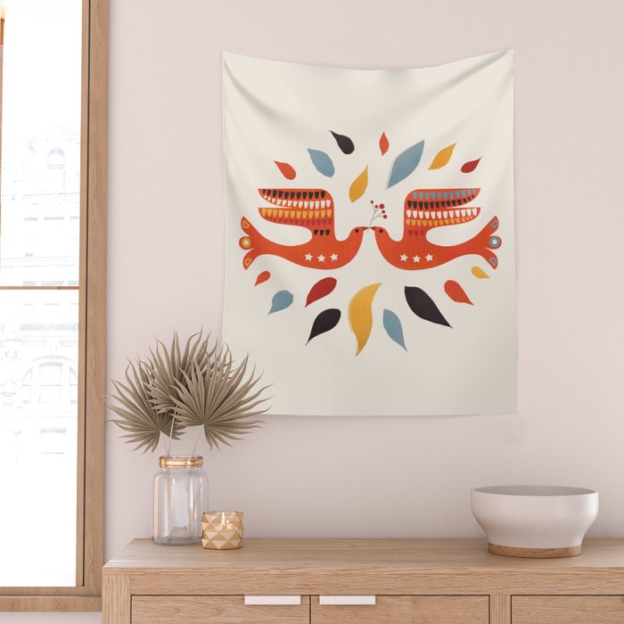 A Pair Of Festive Birds Wall Tapestry Gallery Image 2