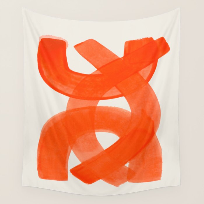 Mid Century Modern Abstract Painting Orange Watercolor Brush Strokes Wall Tapestry Gallery Image 4