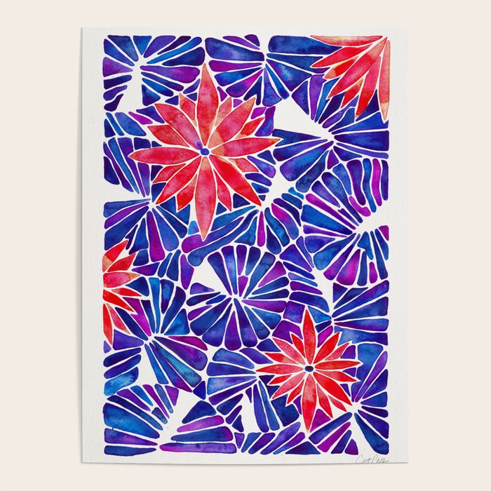 Water Lilies - Indigo & Red Palette Poster Gallery Image 4