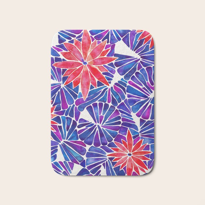 Water Lilies - Indigo & Red Palette Bath Mat Gallery Image 1