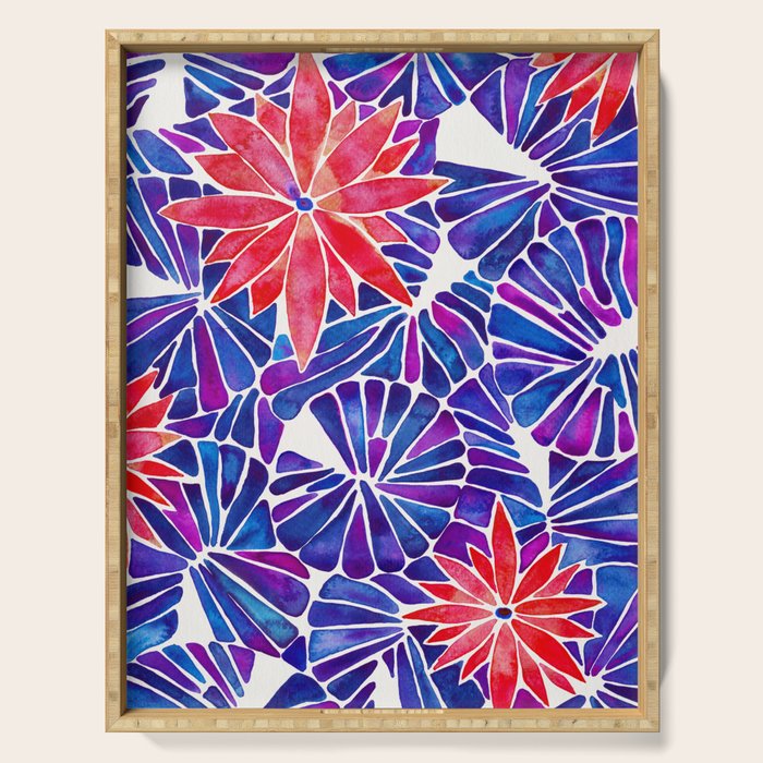 Water Lilies - Indigo & Red Palette Serving Tray Gallery Image 1