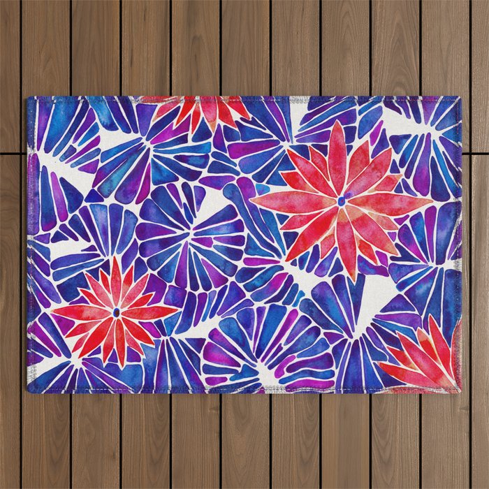 Water Lilies - Indigo & Red Palette Outdoor Rug Gallery Image 1