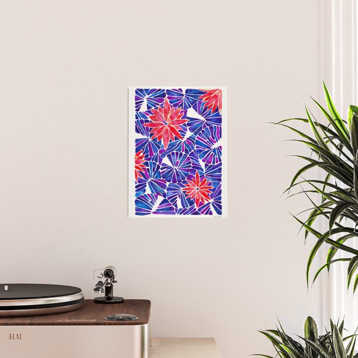 Water Lilies - Indigo & Red Palette Poster Gallery Image 2