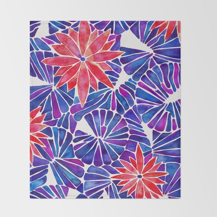 Water Lilies - Indigo & Red Palette Throw Blanket Gallery Image 2
