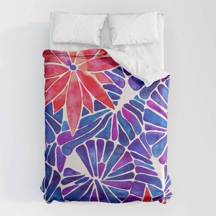Water Lilies - Indigo & Red Palette Duvet Cover Gallery Image 1