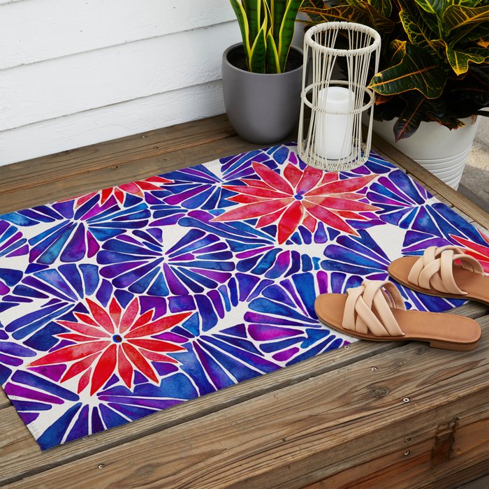 Water Lilies - Indigo & Red Palette Outdoor Rug Gallery Image 2
