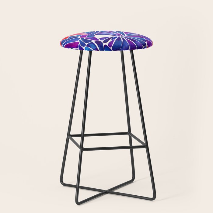 Water Lilies - Indigo & Red Palette Stool Gallery Image 1
