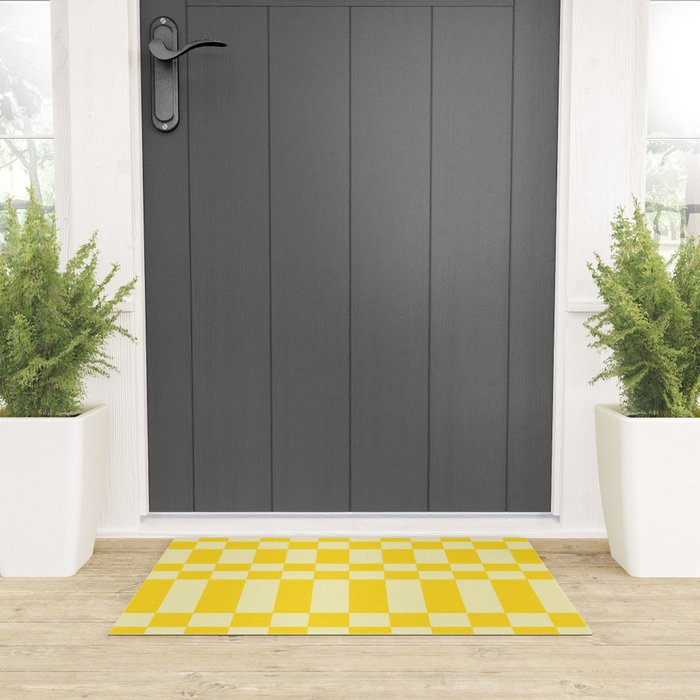 Bauhaus Series: Yellow Distorted Check Welcome Mat Gallery Image 3