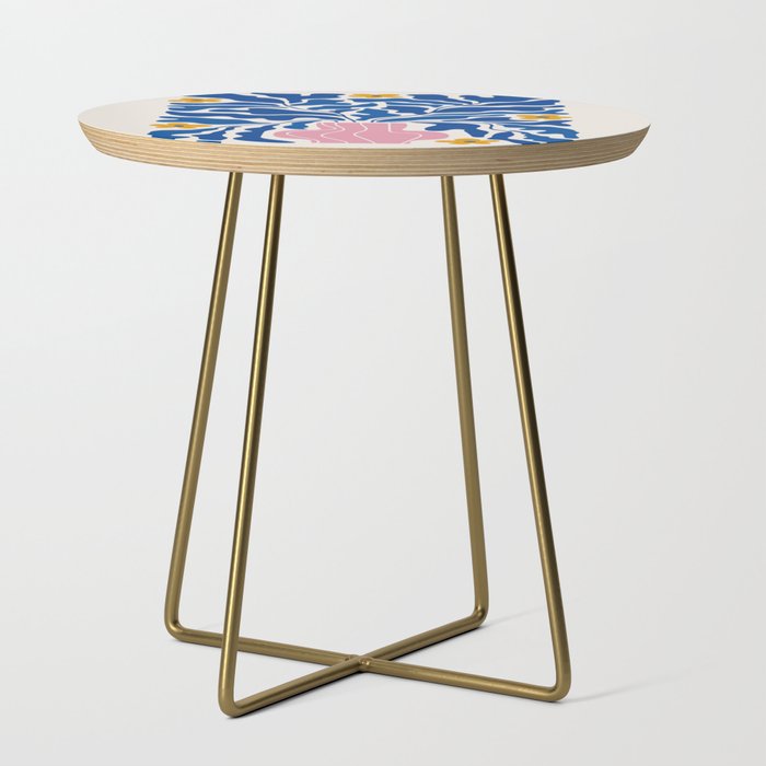 Summer Bloom: Electric Blue Leaves & Golden Poppies Side Table Gallery Image 1