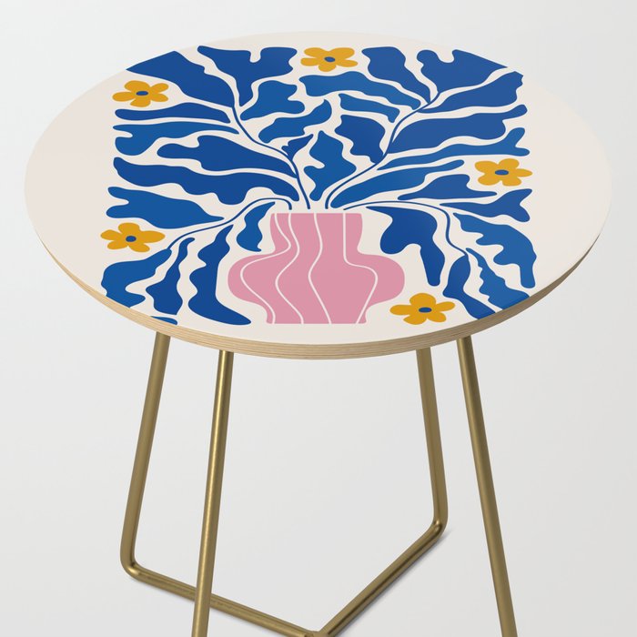 Summer Bloom: Electric Blue Leaves & Golden Poppies Side Table Gallery Image 2