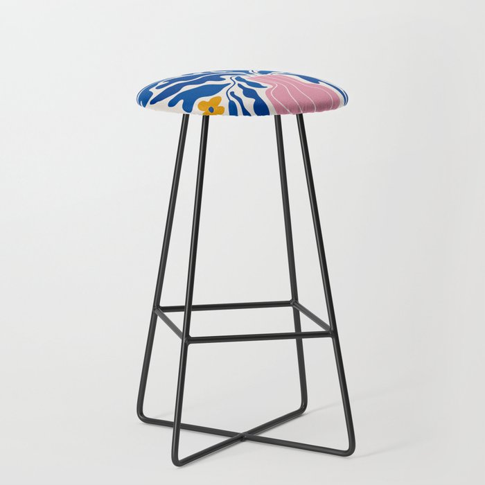 Summer Bloom: Electric Blue Leaves & Golden Poppies Stool Gallery Image 1