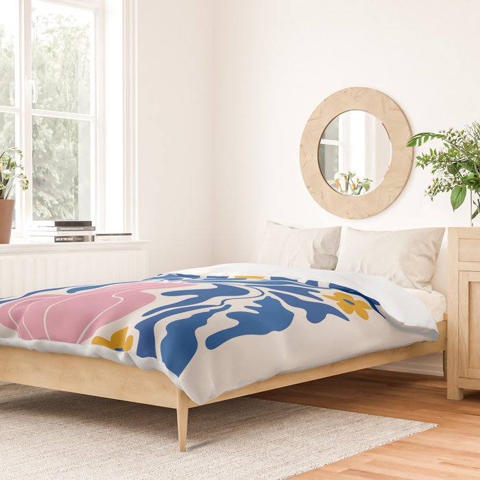 Summer Bloom: Electric Blue Leaves & Golden Poppies Duvet Cover Gallery Image 2