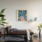 Summer Bloom: Electric Blue Leaves & Golden Poppies Wood Wall Art Gallery Image 2