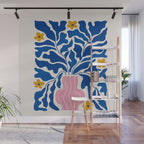 Summer Bloom: Electric Blue Leaves & Golden Poppies Wall Mural Gallery Image 1