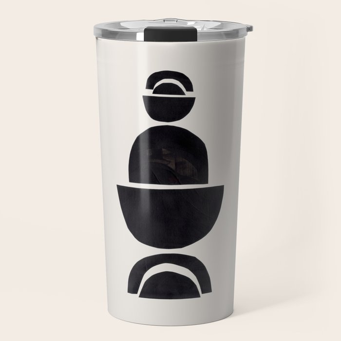 Black & White Minimalist Mid Century Paper collage Funky Black Ink Tribal Geometric by Ejaaz Haniff Travel Mug Gallery Image 1